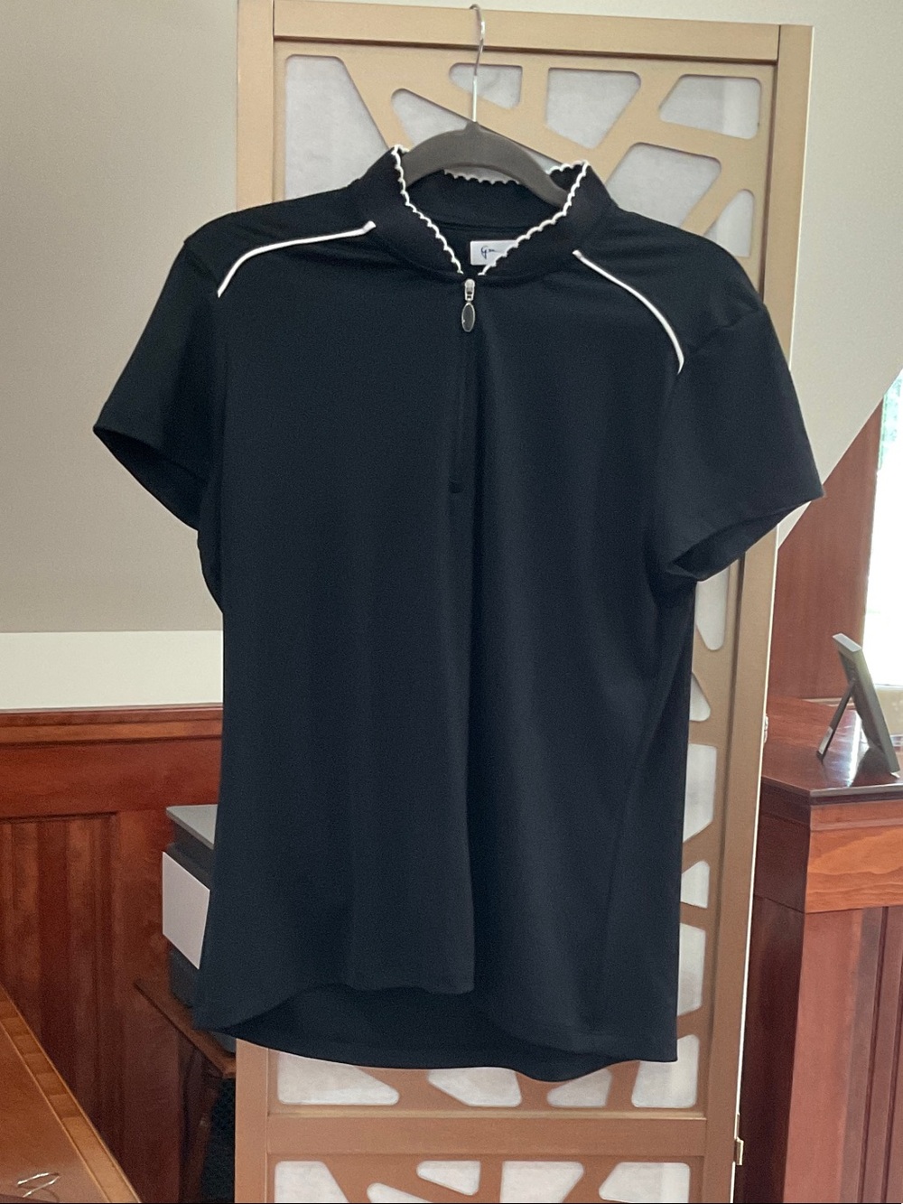 Greg Norman Collection Black Short-Sleeve Zip Top with White Piping